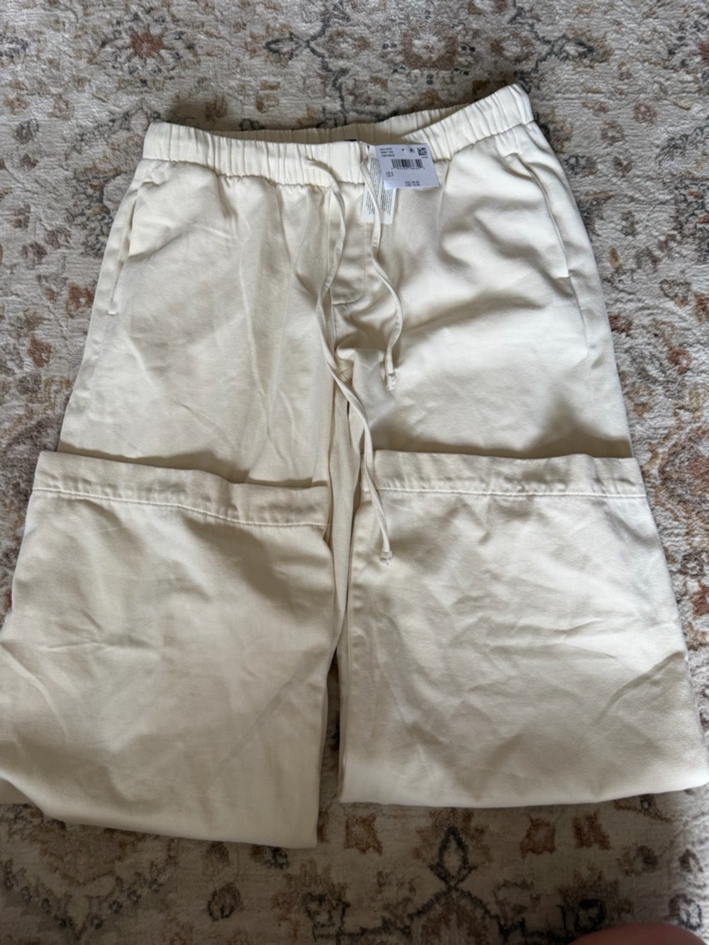 American Eagle Outfitters Cream Drawstring Waist Pants